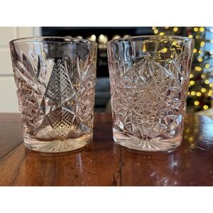 Set Of 2 Libbey Rose Pink Double Old Fashioned Glasses
